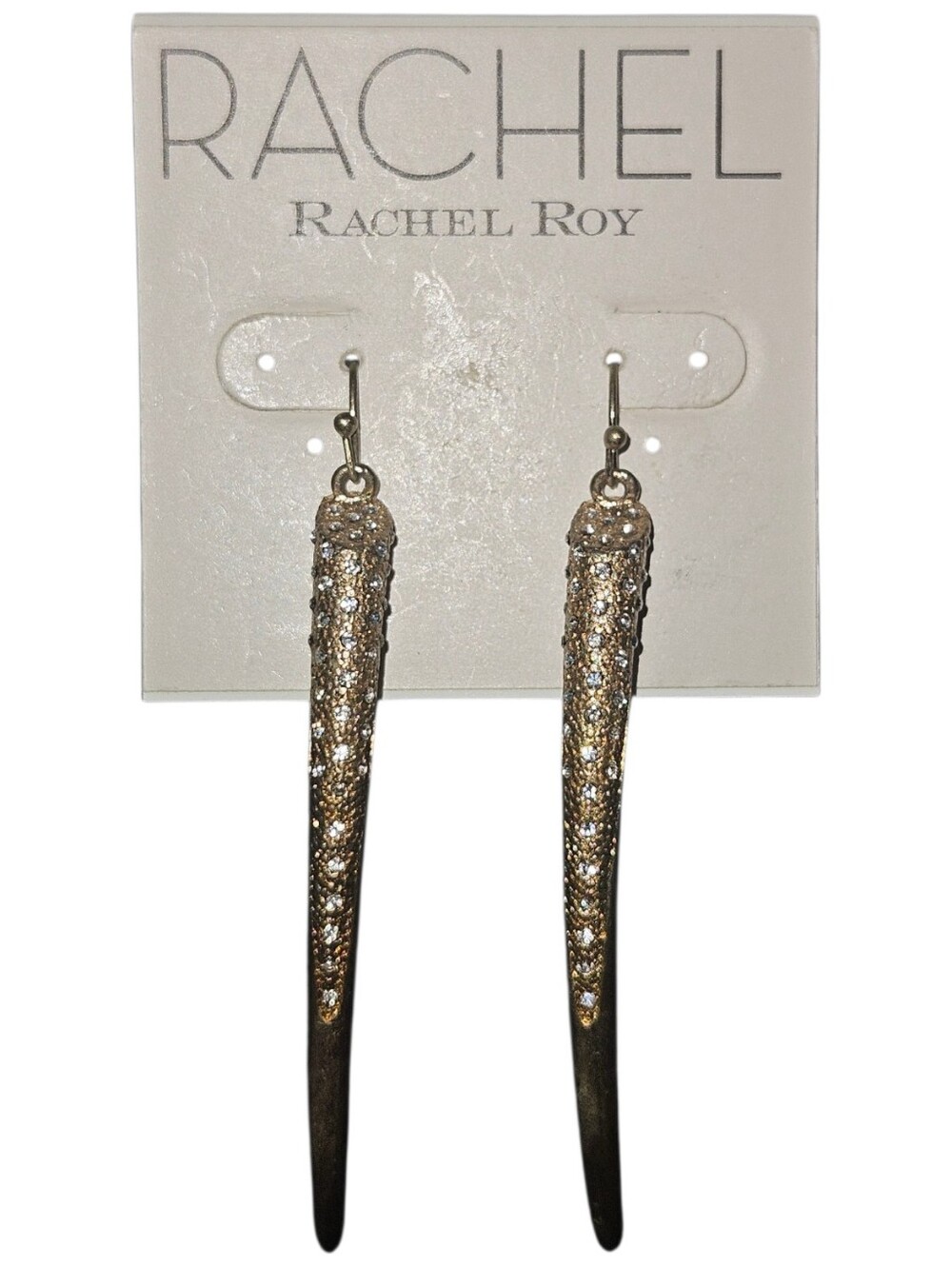 NWT RACHEL Rachel Roy Pavé Crystal Spike Drop Gold Earrings